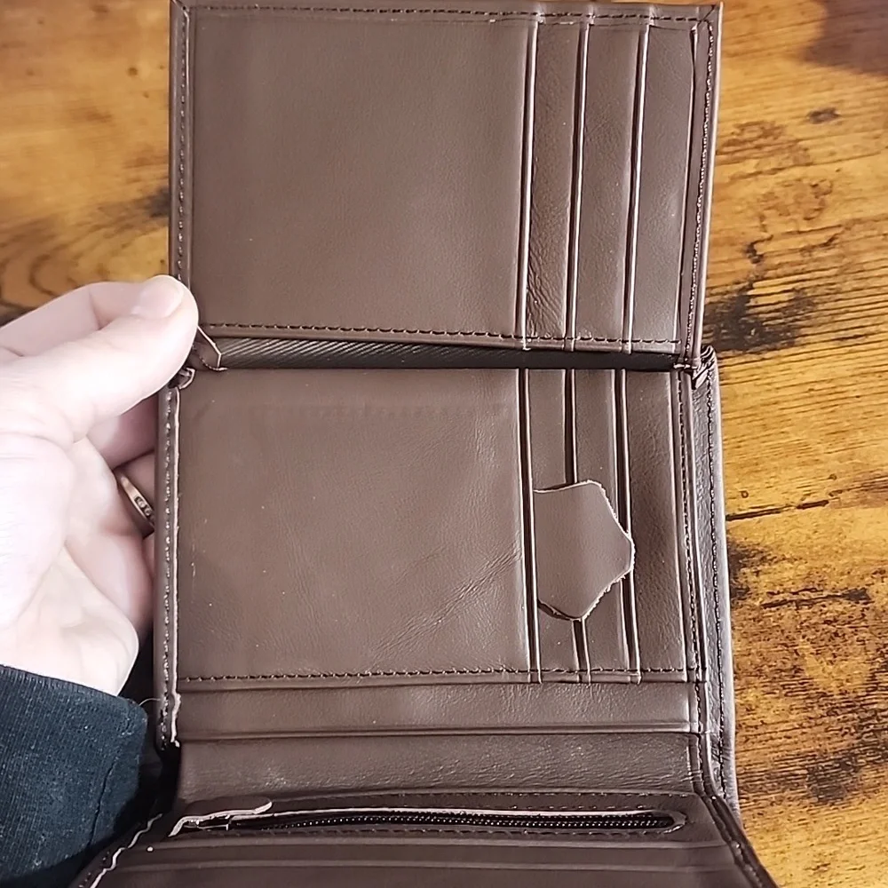 Men's Solid Color Genuine Leather Trifold RFID Blocking Zipper Coin Purse,